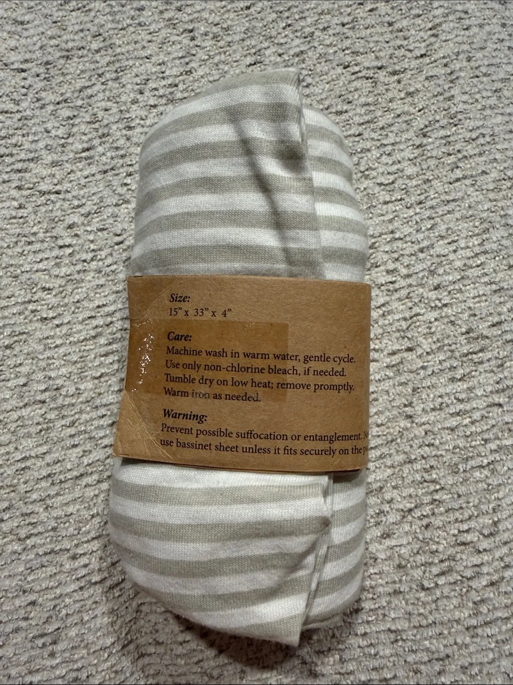 NWT Cuddly Cubs Soft Striped Fitted Bassinet Sheet - Light Gray & White